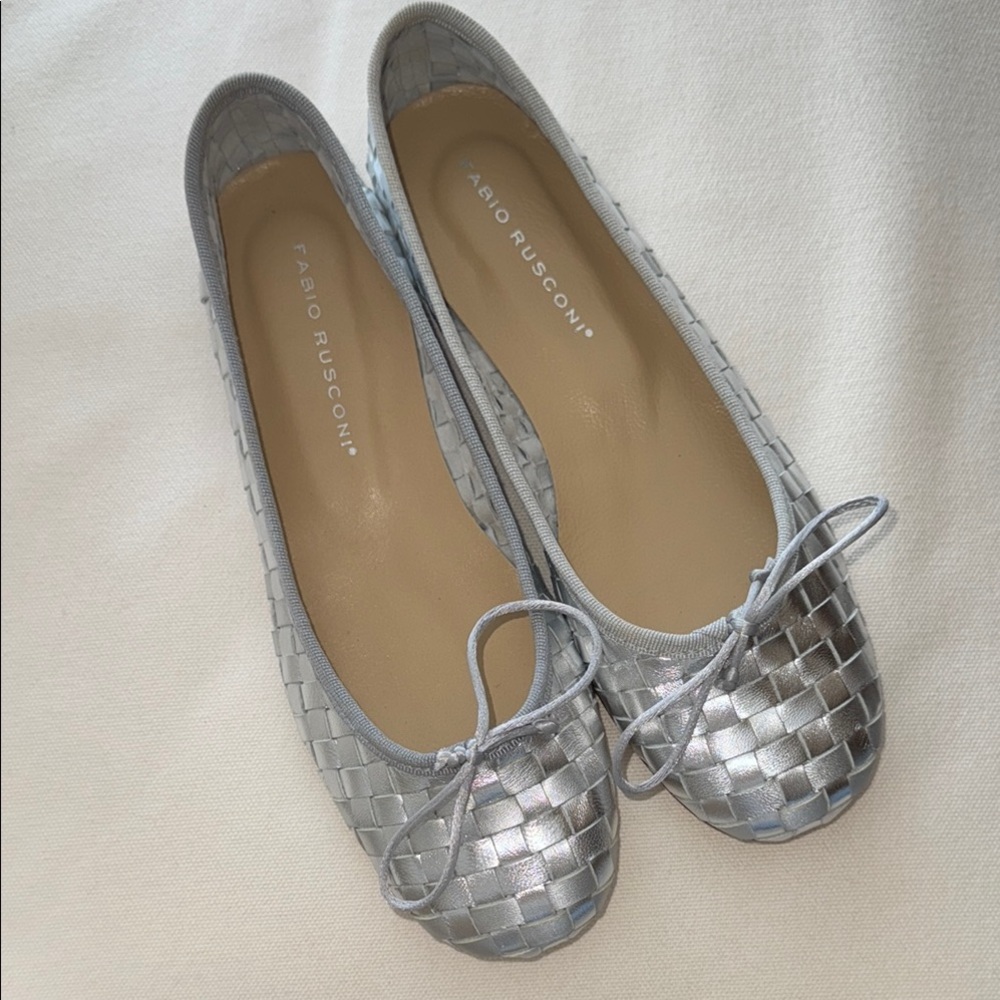 Fabio Rusconi silver woven leather ballet flats tie 37.5 37 1/2 shoes made italy - Picture 2 of 14